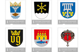 Kuuden kaupungin vaakunat omakuvapostimerkkeihin