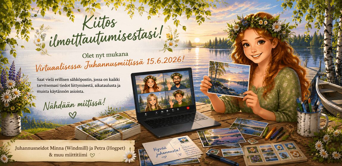 Kiitos ilmoittautumisestasi virtuaaliseen Juhannusmiittiin 15.6.2026!